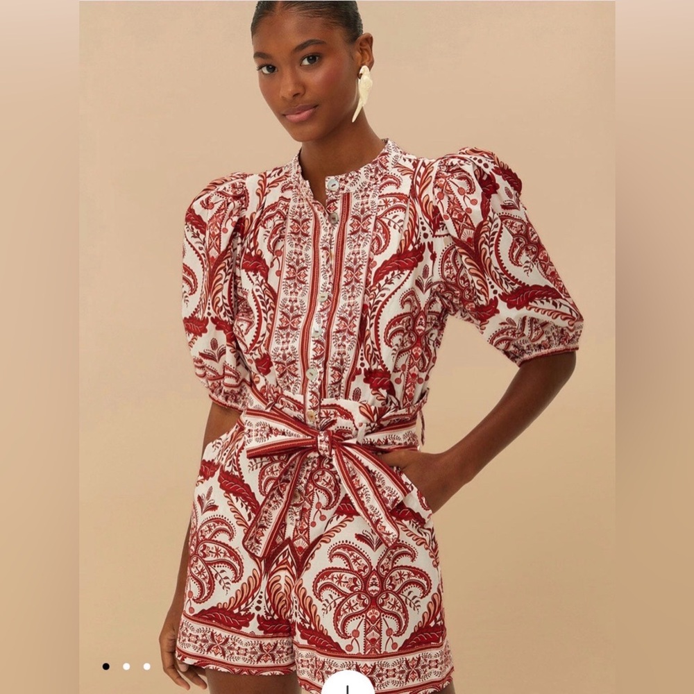 ❌SOLD❌FARM Rio Red and Cream Paisley Jumpsuit